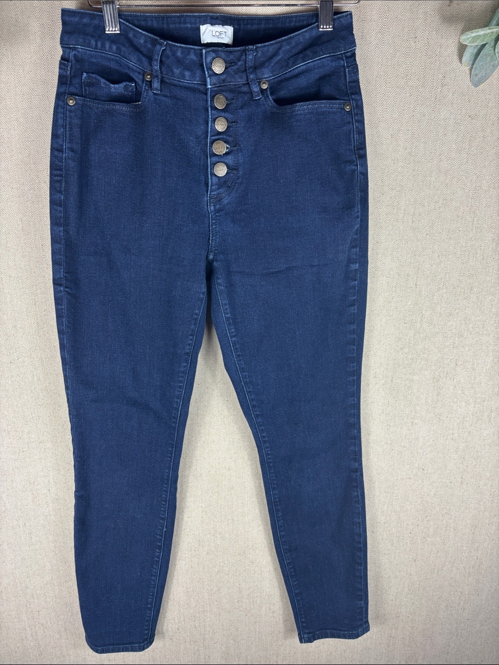 Loft > Curvy Skinny High-Waist Button-Fly Women’s Jeans Dark Blue 4 - Picture 3 of 10